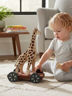 Vintage Hand Made Wooden Child's Giraffe Toy